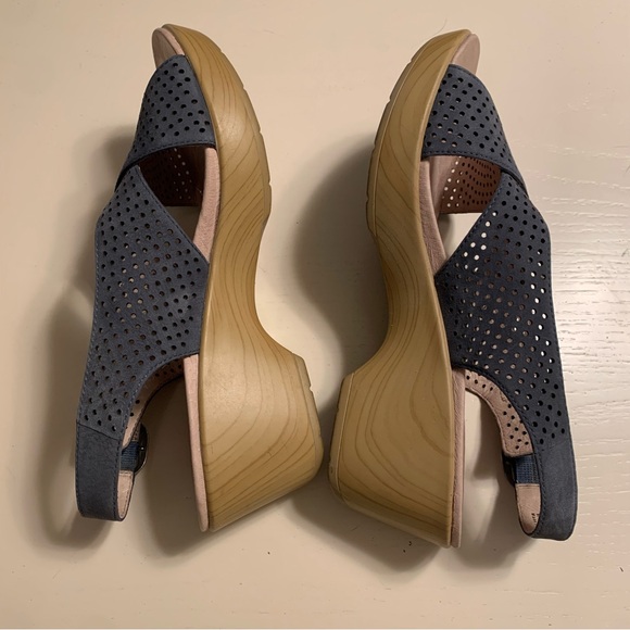 Dansko Blue Wedge Sandals with Cross-Strap Design - Picture 3 of 9
